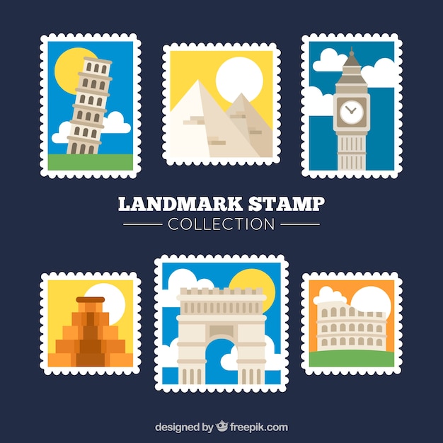 Gratis vector set van landmark stempels in vlakke stijl