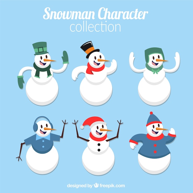 Gratis vector set van leuke en mooie sneeuwpoppen