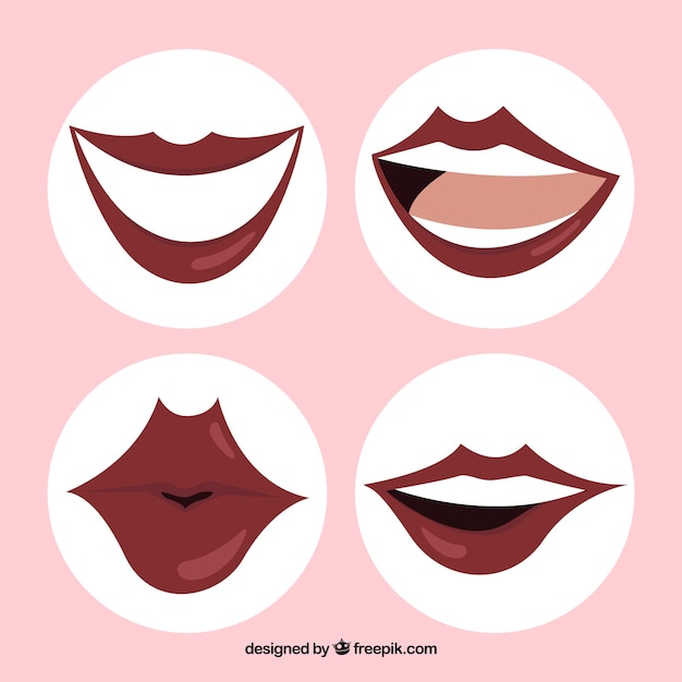 Gratis vector set van lippen in witte cirkels