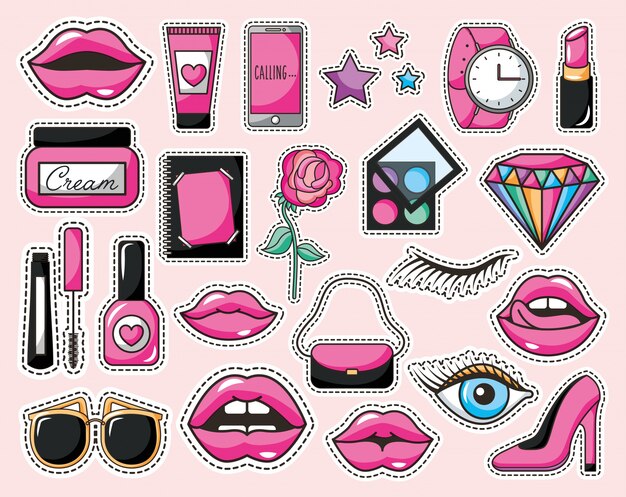 set van make-up pictogrammen pop-art stijl