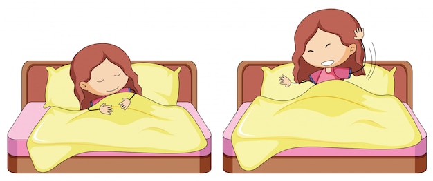 Gratis vector set van meisje in bed