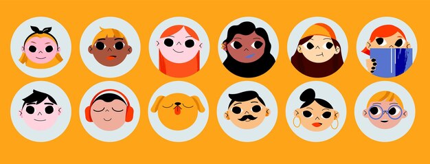 Set van mensen of huisdieren avatars geïsoleerde ronde pictogrammen