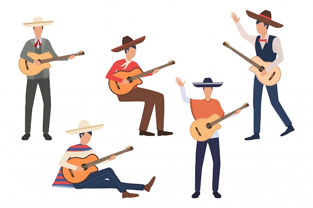 Gratis vector set van mexicaanse gitaristen