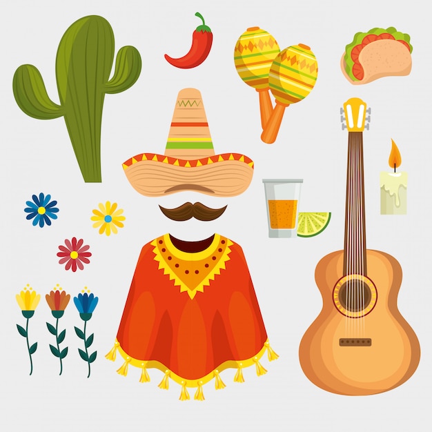 Gratis vector set van mexicaanse traditionele elementen