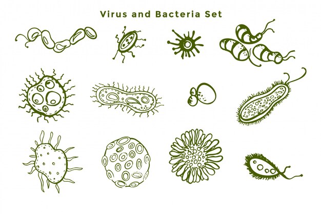 Set van microscopisch kleine bacteriën en viruskiemen