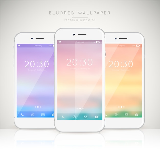 Set van mobiele telefoons met zachte gekleurde wallpapers