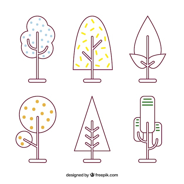 Gratis vector set van moderne bomen in lineair ontwerp