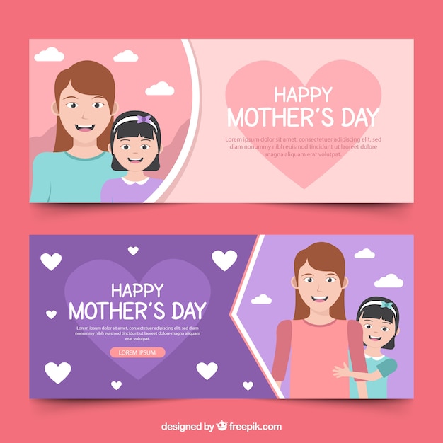 Set van moederdag banners met gelukkige familie