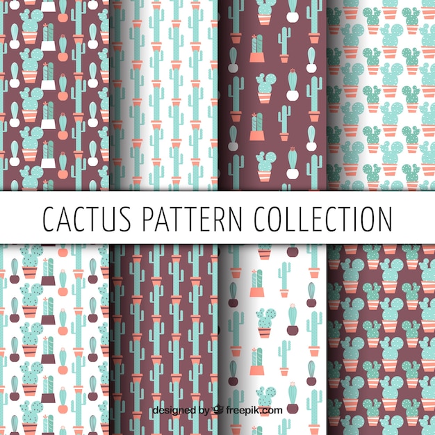 Set van mooie vintage patronen van cactus in plat ontwerp