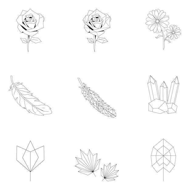 Gratis vector set van natuur lineaire illustratie