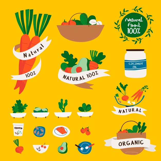 Set van natuurlijke en biologisch voedsel badges vector