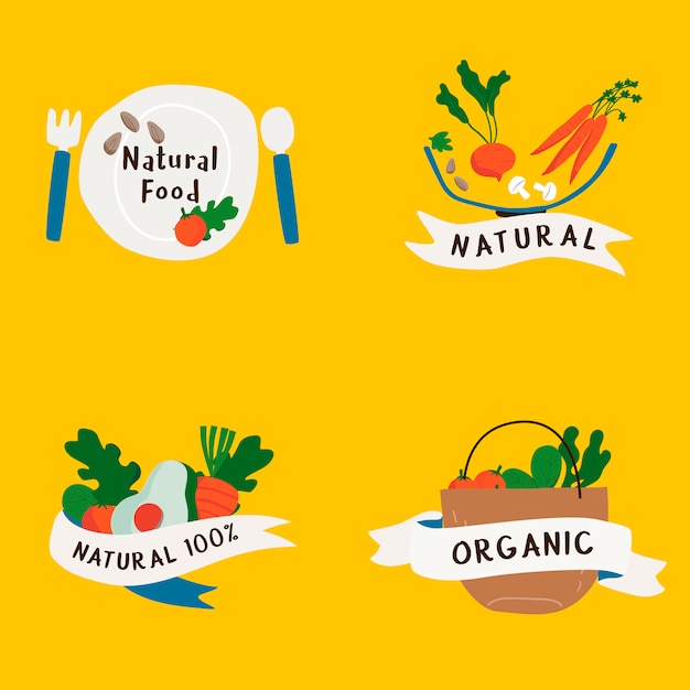 Set van natuurlijke en biologisch voedsel badges vector