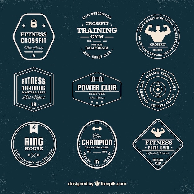 Gratis vector set van negen retro fitness-labels