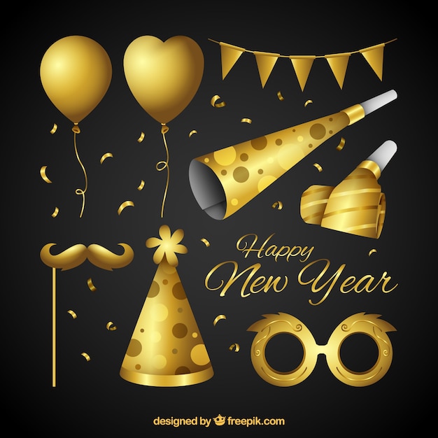 Gratis vector set van nieuwe jaarfeest gouden elementen