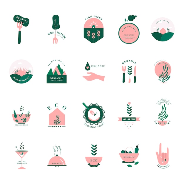 Gratis vector set van organische en groene pictogrammen