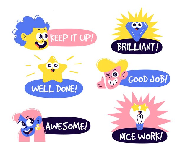 Set van organische plat goed werk stickers