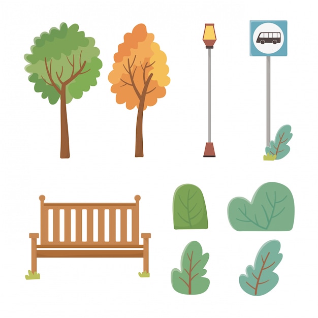 Set van park elementen pictogrammen