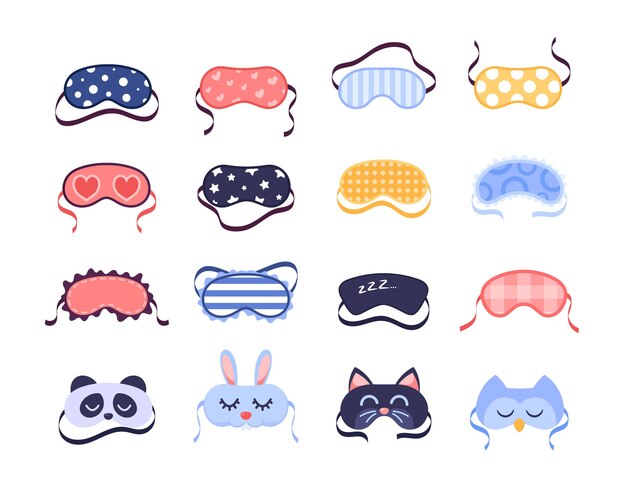 Set van pictogram slaapmaskers, oogbescherming dragen accessoire schoonheidscollectie.