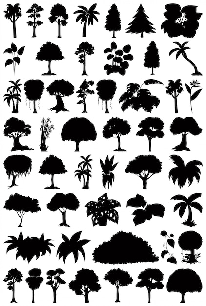 Gratis vector set van plant en boom silhouet