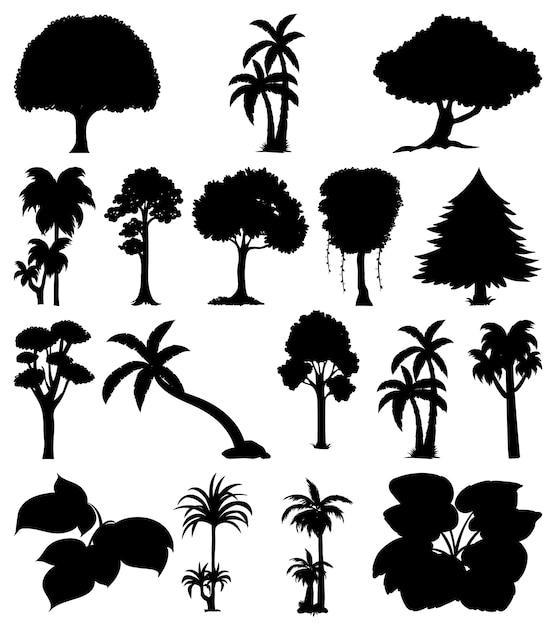 Set van plant en boom silhouet