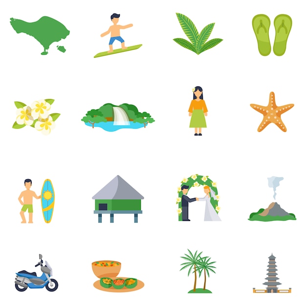 Gratis vector set van plat pictogrammen over bali