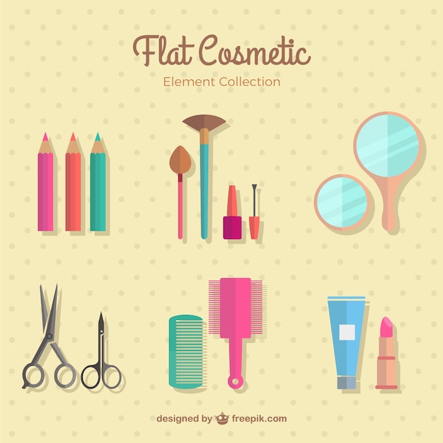 Set van platte cosmetische producten