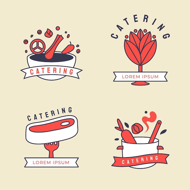 Gratis vector set van platte design catering logo's