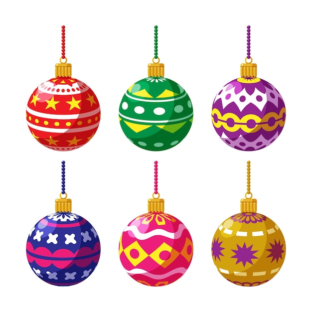 Gratis vector set van platte kerstbal ornamenten