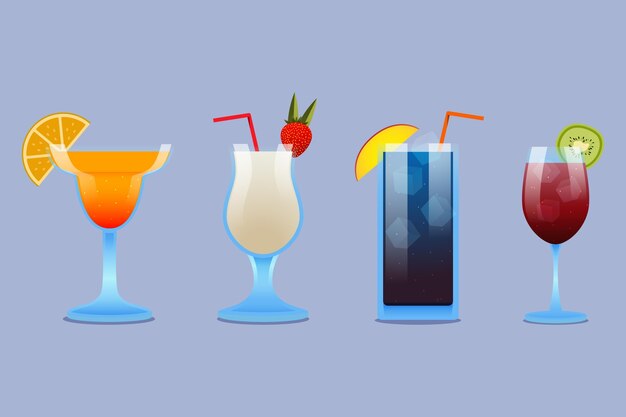 Set van platte ontwerp cocktails in verschillende glazen