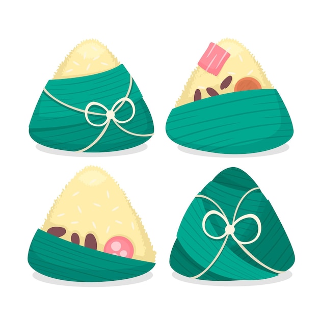 Gratis vector set van platte ontwerp drakenboot's zongzi