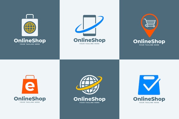 Gratis vector set van platte ontwerp e-commerce logo's