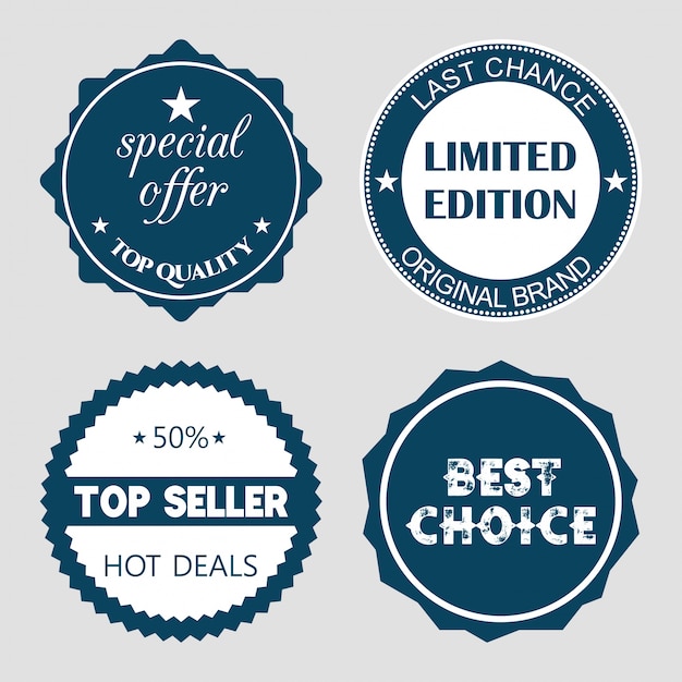 Set van platte ontwerp verkoop stickers vector illustraties voor online shopping product promoties website en mobiele website badges advertenties afdrukmateriaal