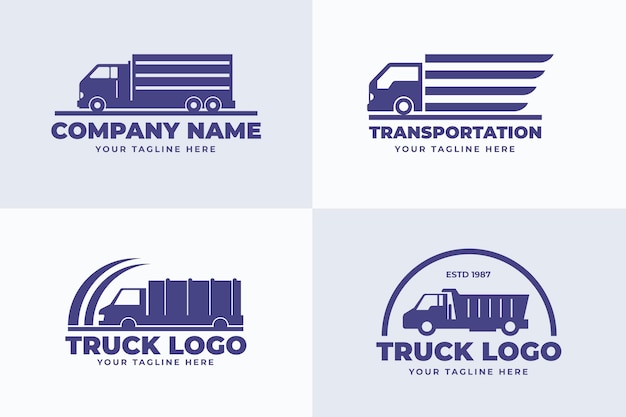 Gratis vector set van platte ontwerp vrachtwagen logo's