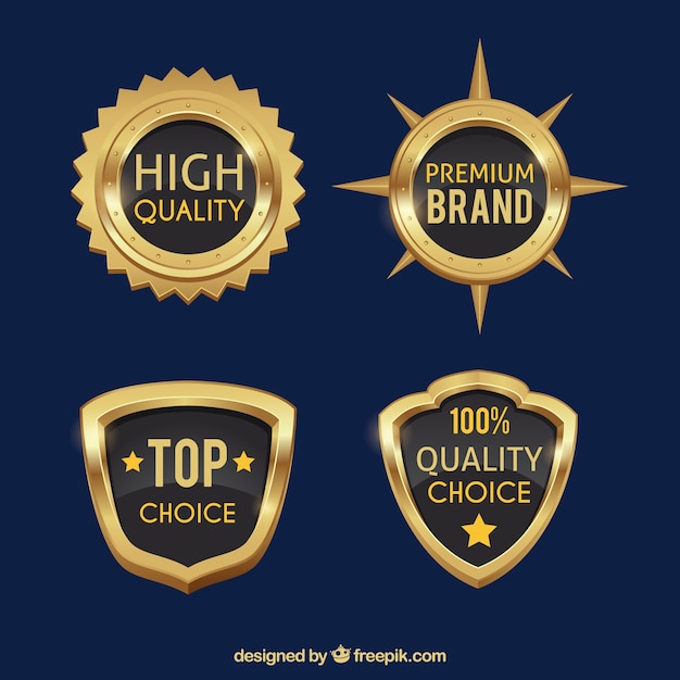 Gratis vector set van premium gouden schilden en badges