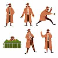 Gratis vector set van privé-detective cartoon afbeelding