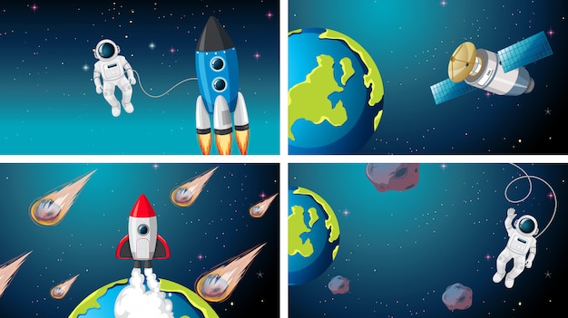 Set van raket, astronaut en satelliet-scne
