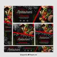 Gratis vector set van restaurant banners met foto