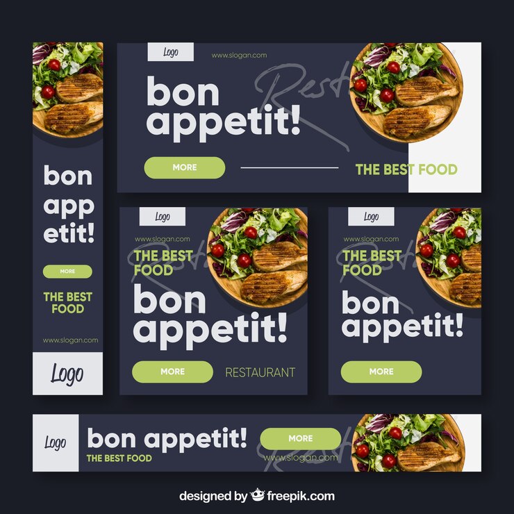 Gratis Vector set van restaurant banners met foto