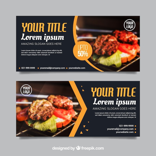 Gratis vector set van restaurant banners met foto