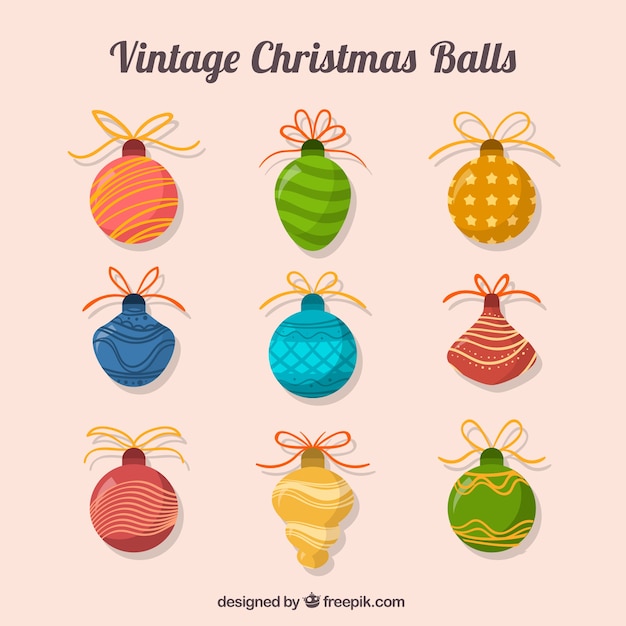 Set van retro kerstballen in plat ontwerp