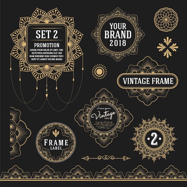 Set van retro vintage grafisch ontwerp elementen voor frame, labels, logo symbolen en sier