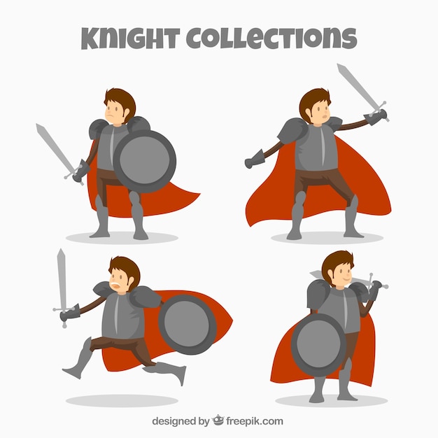 Gratis vector set van ridders met rode cape