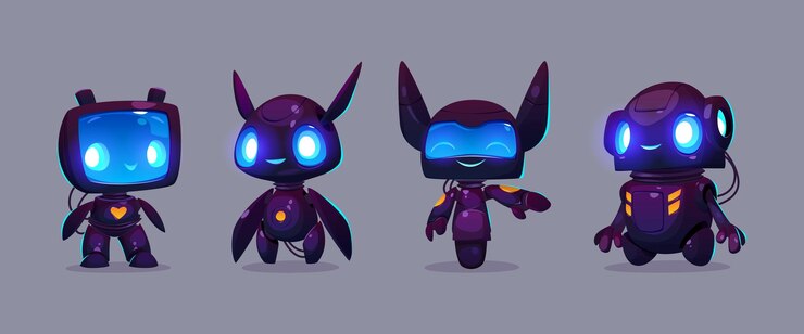 Gratis Vector set van robot mascots geïsoleerd op de achtergrond