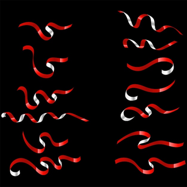 Gratis vector set van rode en witte linten geïsoleerd op zwarte achtergrond