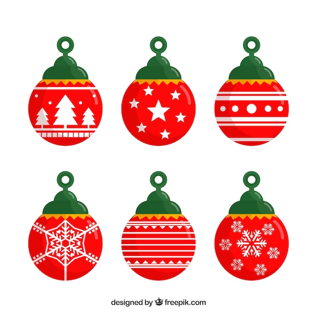 Gratis vector set van rode kerstballen in plat ontwerp