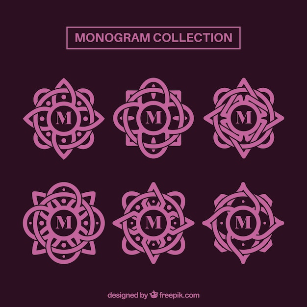 Gratis vector set van roze decoratieve monogrammen