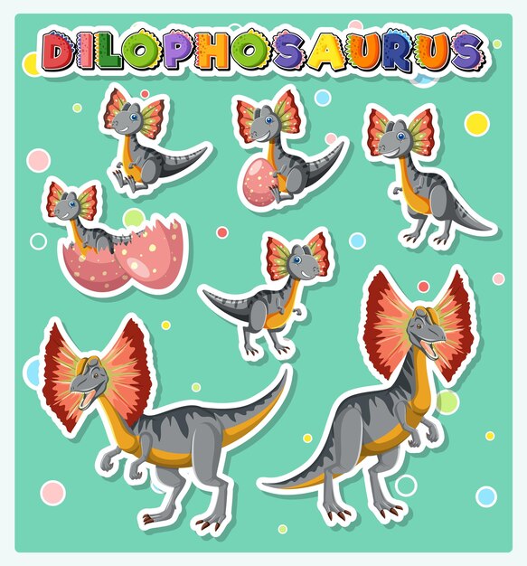Set van schattige dilophosaurus dinosaurus stripfiguren