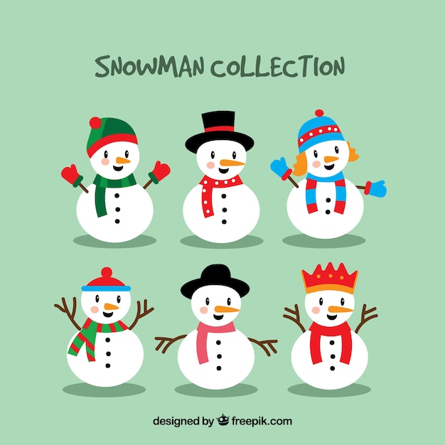 Gratis vector set van schattige sneeuwmannen