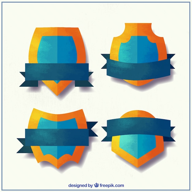 Gratis vector set van schilden met oranje randen