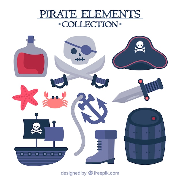 Set van schip en andere piraten elementen